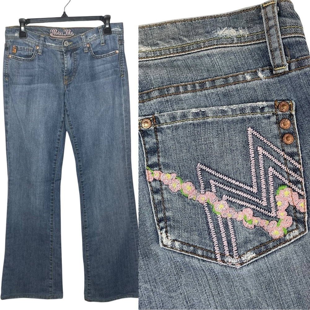 Miss Me Low Rise Angelina Bootcut Jeans Pink Floral Embroidered 29